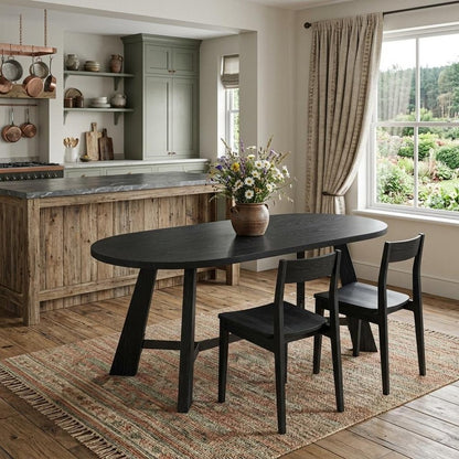 71" Brown and Black Wood Trestle Base Oval Dining Table