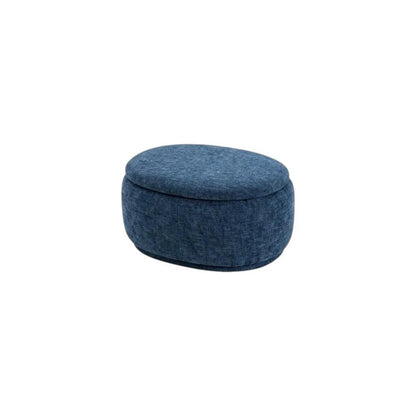 34" Set of Two Blue Chenille Round Ottoman With Storage