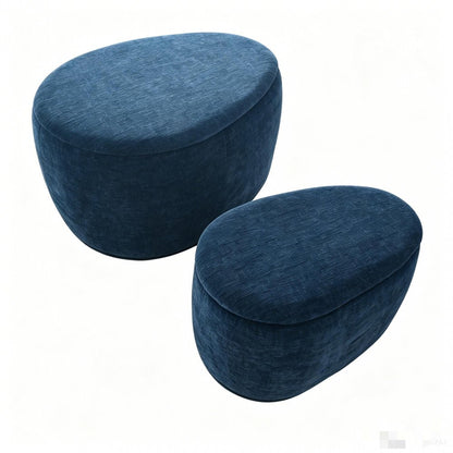 34" Set of Two Blue Chenille Round Ottoman With Storage