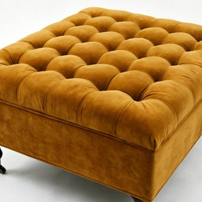 34" Gold And Black Rolling Chenille Tufted Ottoman With Storage