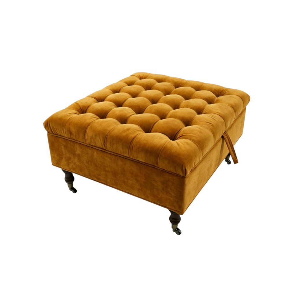 34" Gold And Black Rolling Chenille Tufted Ottoman With Storage