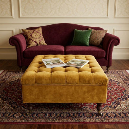 34" Gold And Black Rolling Chenille Tufted Ottoman With Storage