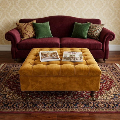34" Gold And Black Rolling Chenille Tufted Ottoman With Storage