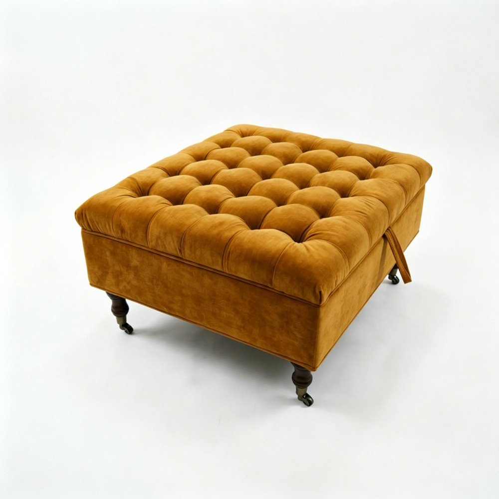 34" Gold And Black Rolling Chenille Tufted Ottoman With Storage