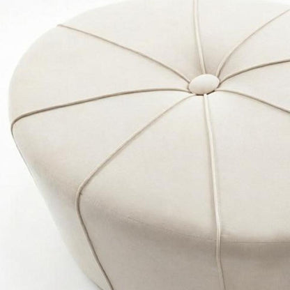 48" Cream and Black Cotton Blend and Linen Blend Tufted Oval Footstool