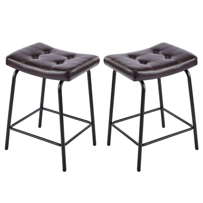 Set of Two 25" Black Faux Leather And Metal Counter Height Bar Chairs