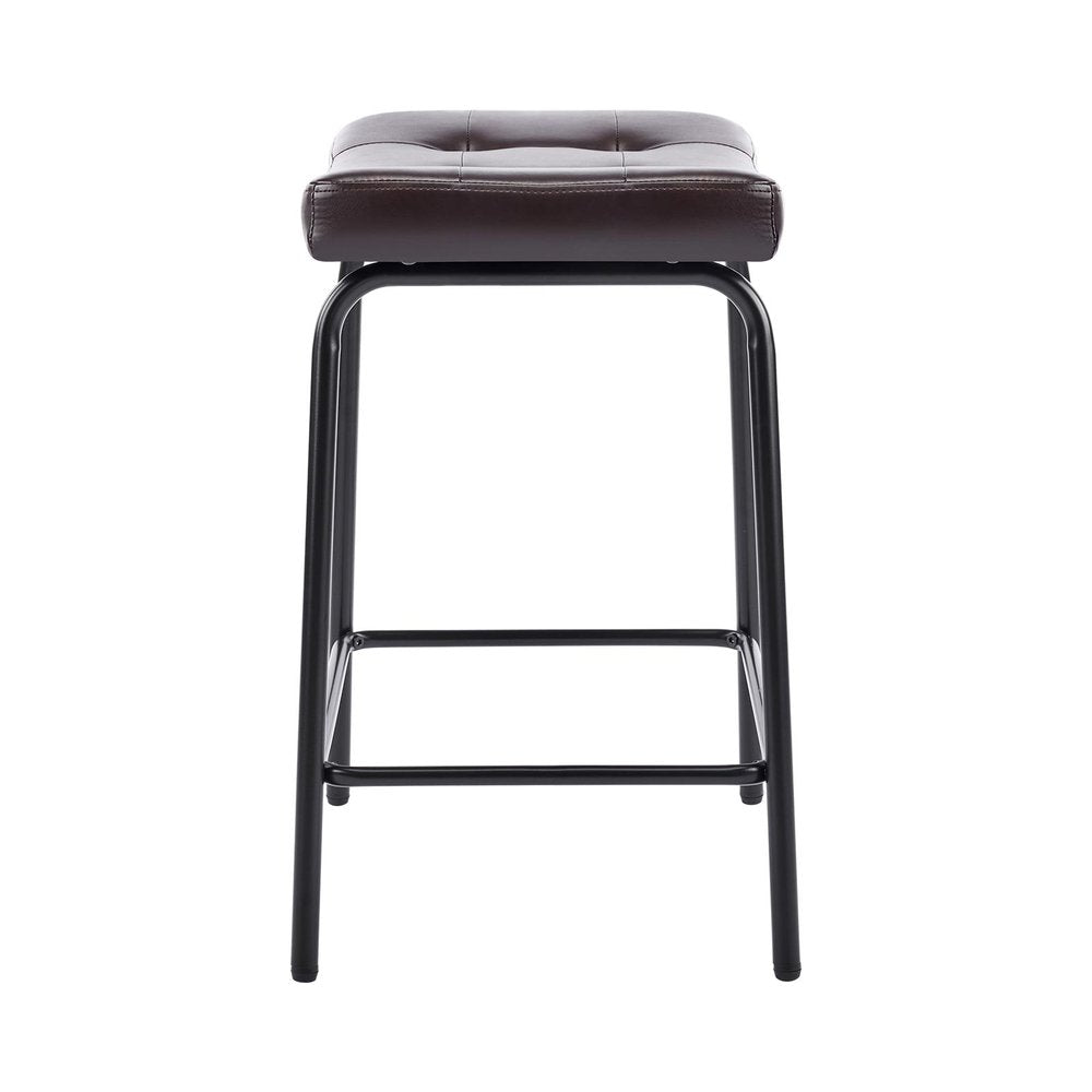 Set of Two 25" Black Faux Leather And Metal Counter Height Bar Chairs