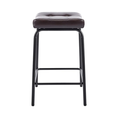 Set of Two 25" Black Faux Leather And Metal Counter Height Bar Chairs