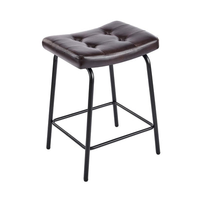 Set of Two 25" Black Faux Leather And Metal Counter Height Bar Chairs