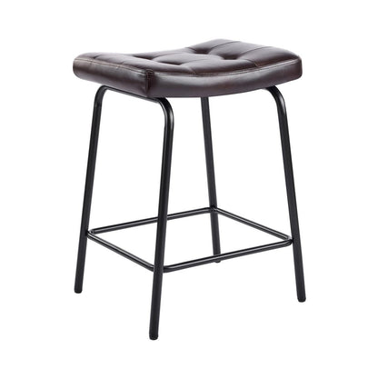 Set of Two 25" Black Faux Leather And Metal Counter Height Bar Chairs