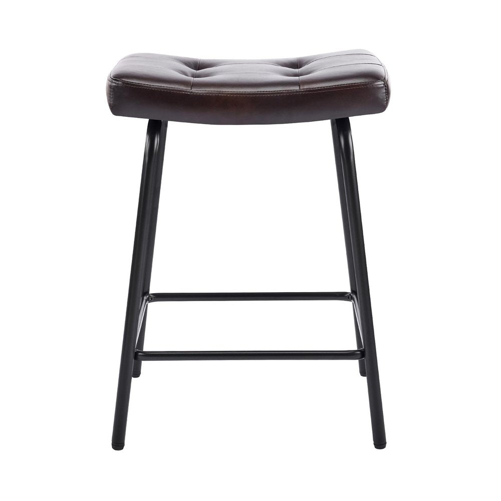 Set of Two 25" Black Faux Leather And Metal Counter Height Bar Chairs