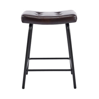 Set of Two 25" Black Faux Leather And Metal Counter Height Bar Chairs
