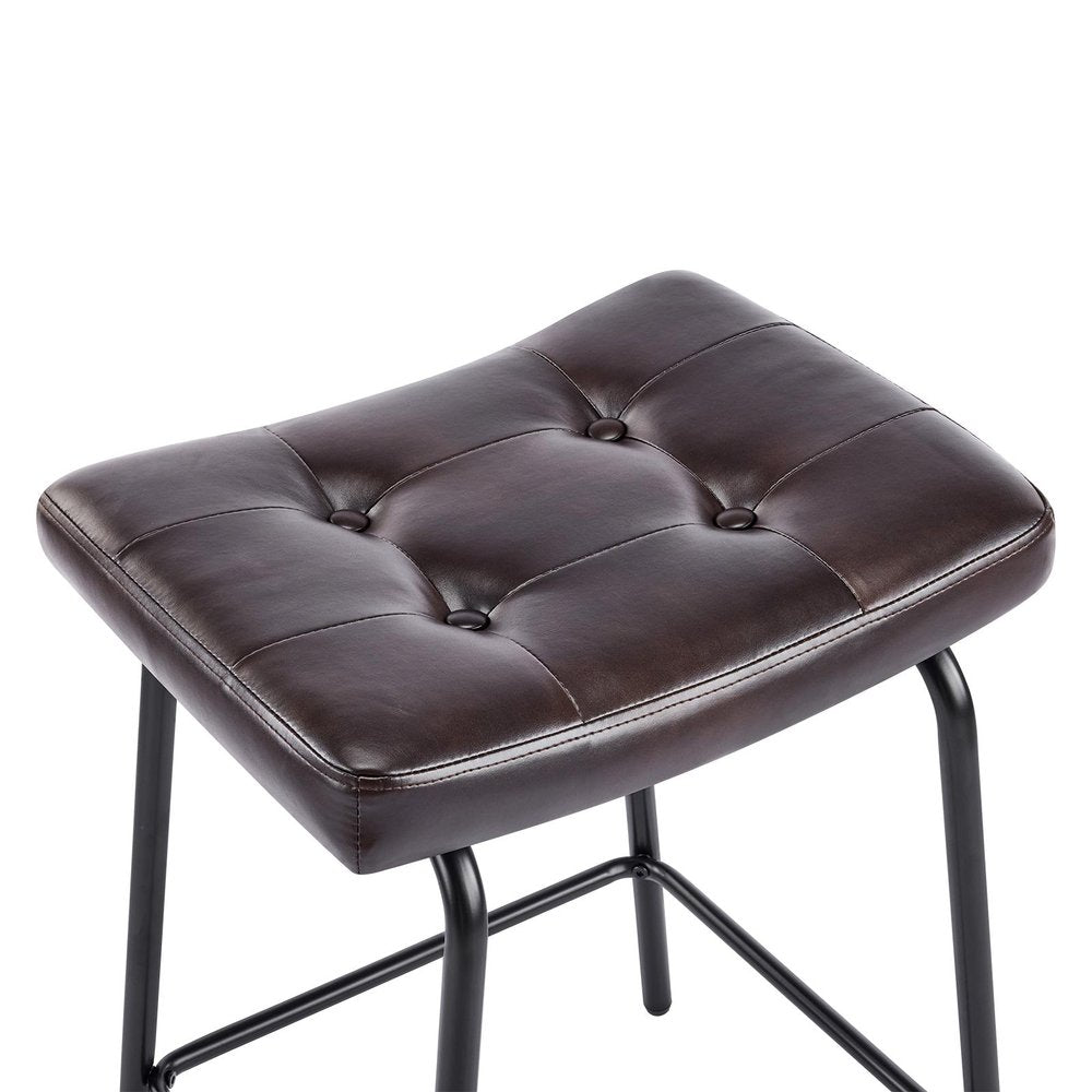 Set of Two 25" Black Faux Leather And Metal Counter Height Bar Chairs
