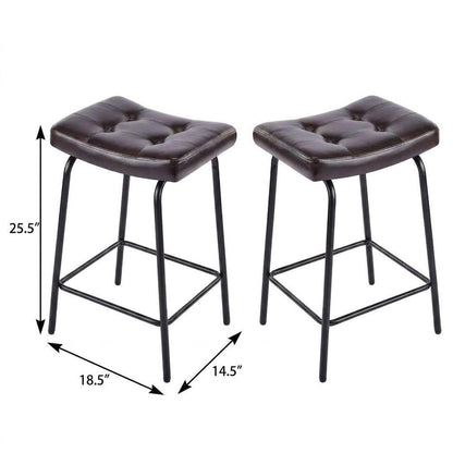 Set of Two 25" Black Faux Leather And Metal Counter Height Bar Chairs