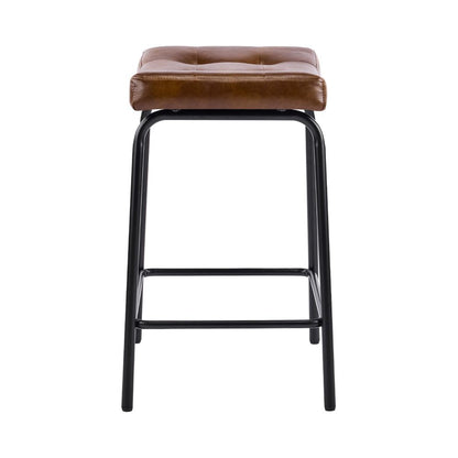 Set of Two 25" Black Faux Leather And Metal Counter Height Bar Chairs