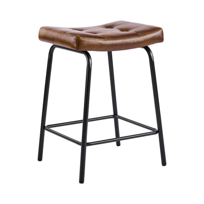 Set of Two 25" Black Faux Leather And Metal Counter Height Bar Chairs