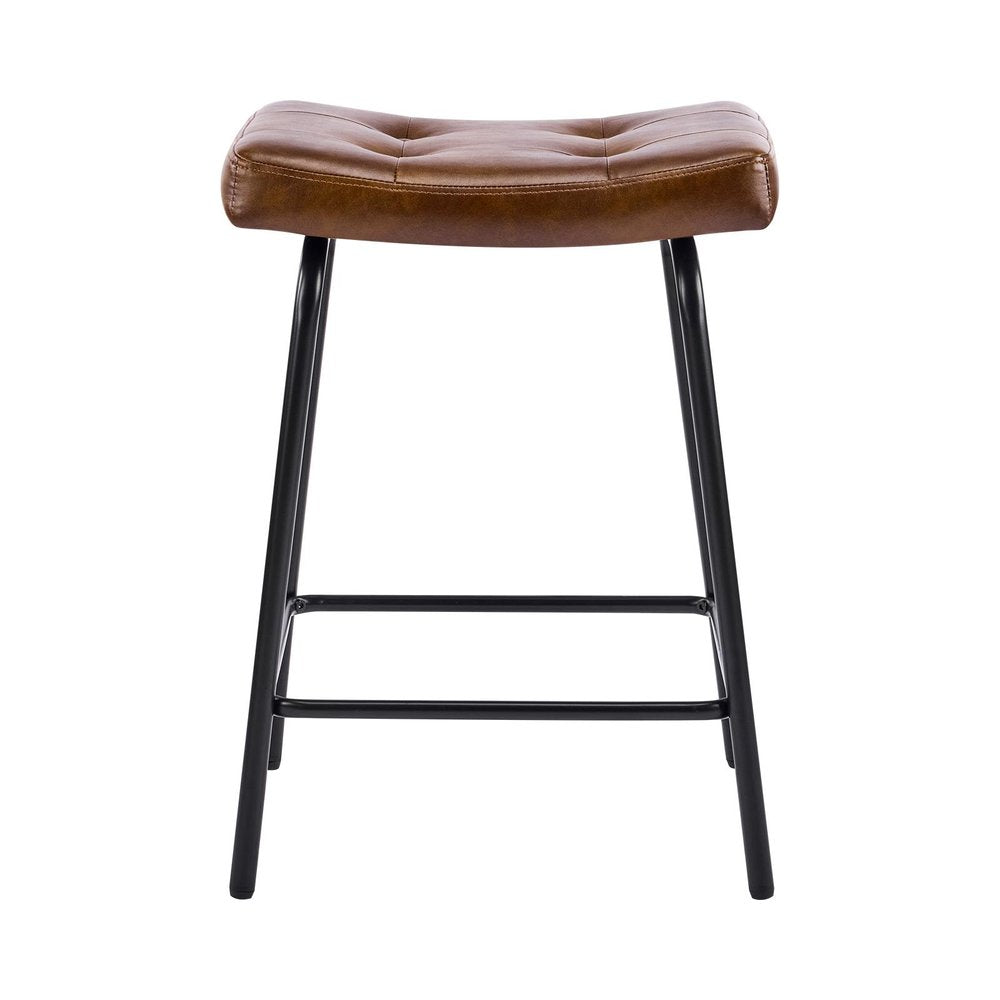 Set of Two 25" Black Faux Leather And Metal Counter Height Bar Chairs