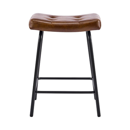 Set of Two 25" Black Faux Leather And Metal Counter Height Bar Chairs