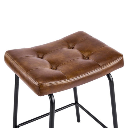 Set of Two 25" Black Faux Leather And Metal Counter Height Bar Chairs