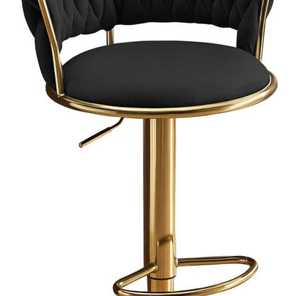 Black And Gold Velvet And Metal Low Back Adjustable Height Swivel Bar Chair