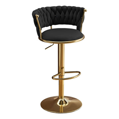 Black And Gold Velvet And Metal Low Back Adjustable Height Swivel Bar Chair