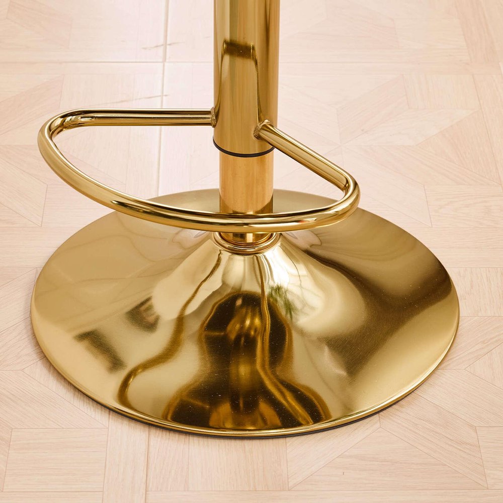 Black And Gold Velvet And Metal Low Back Adjustable Height Swivel Bar Chair