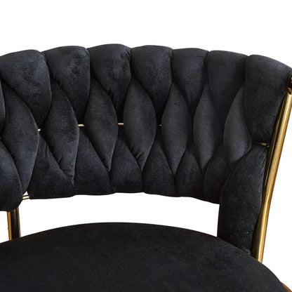 Black And Gold Velvet And Metal Low Back Adjustable Height Swivel Bar Chair