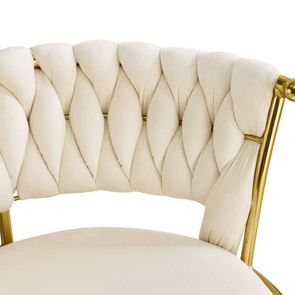 Beige And Gold Velvet And Metal Low Back Adjustable Height Swivel Bar Chair
