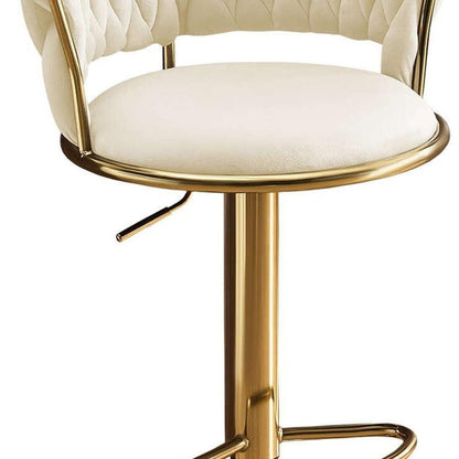 Beige And Gold Velvet And Metal Low Back Adjustable Height Swivel Bar Chair