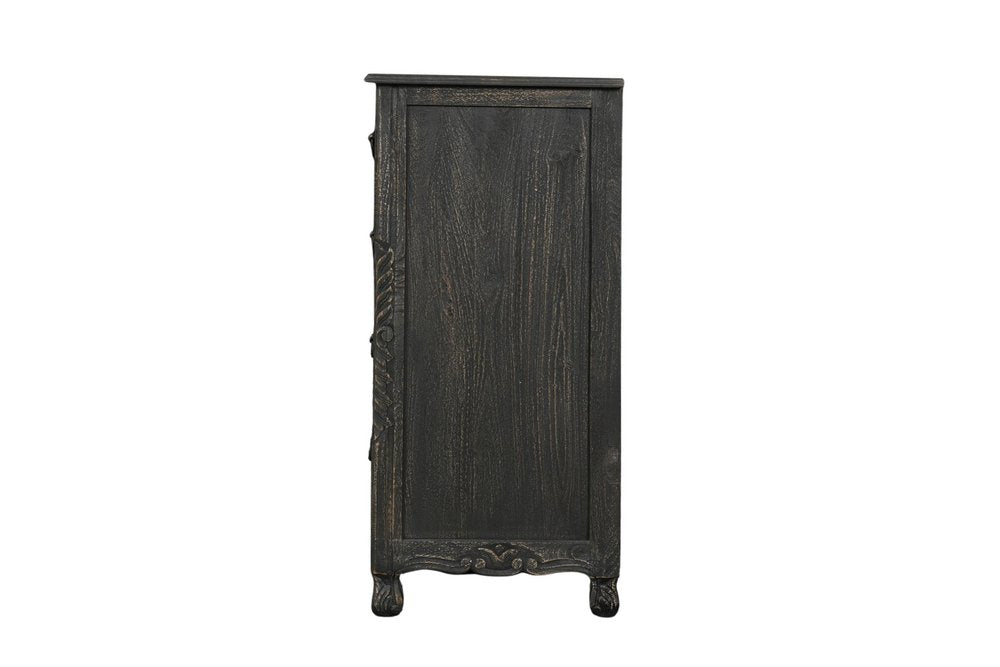 57" Gray Carved Floral Solid Wood Nine Drawer Dresser