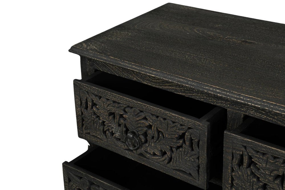 57" Gray Carved Floral Solid Wood Nine Drawer Dresser