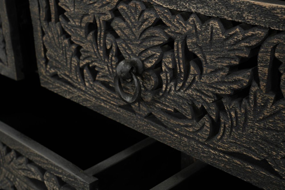 57" Gray Carved Floral Solid Wood Nine Drawer Dresser