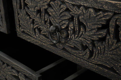 57" Gray Carved Floral Solid Wood Nine Drawer Dresser