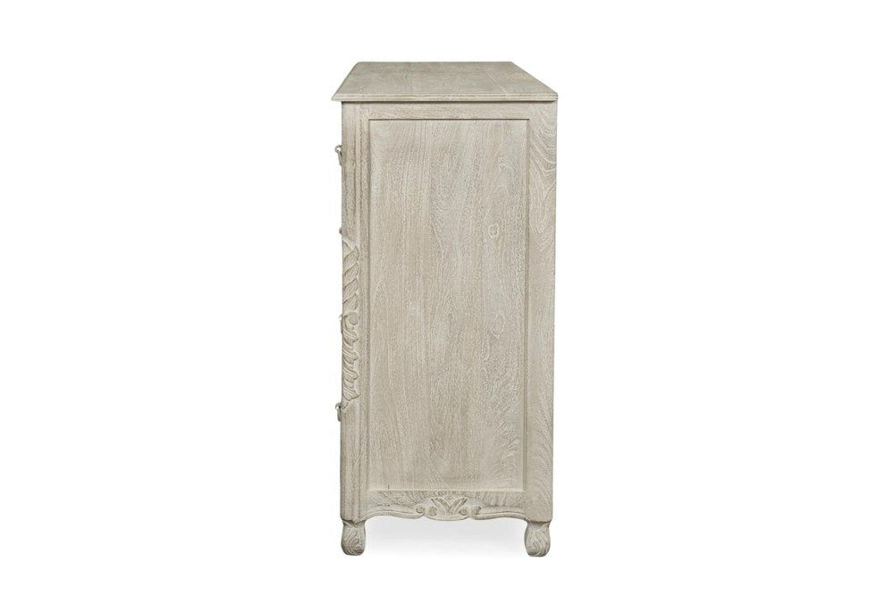 57" Gray Carved Floral Solid Wood Nine Drawer Dresser