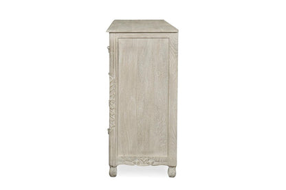 57" Gray Carved Floral Solid Wood Nine Drawer Dresser