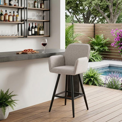 31" Beige Aluminum Swivel Outdoor Bar Height Chair