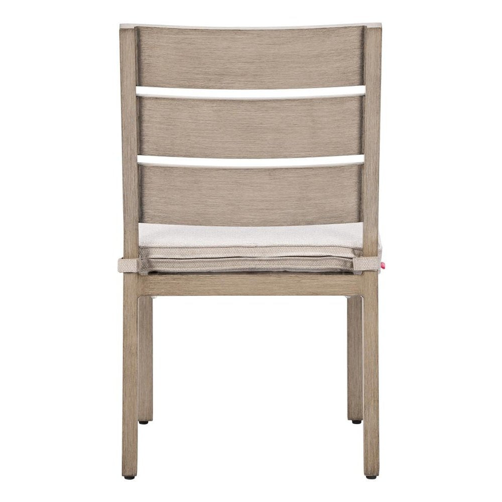 Set of Two Gray And Natural Slipcovered Olefin And Aluminum Slat Back Dining Side Chairs