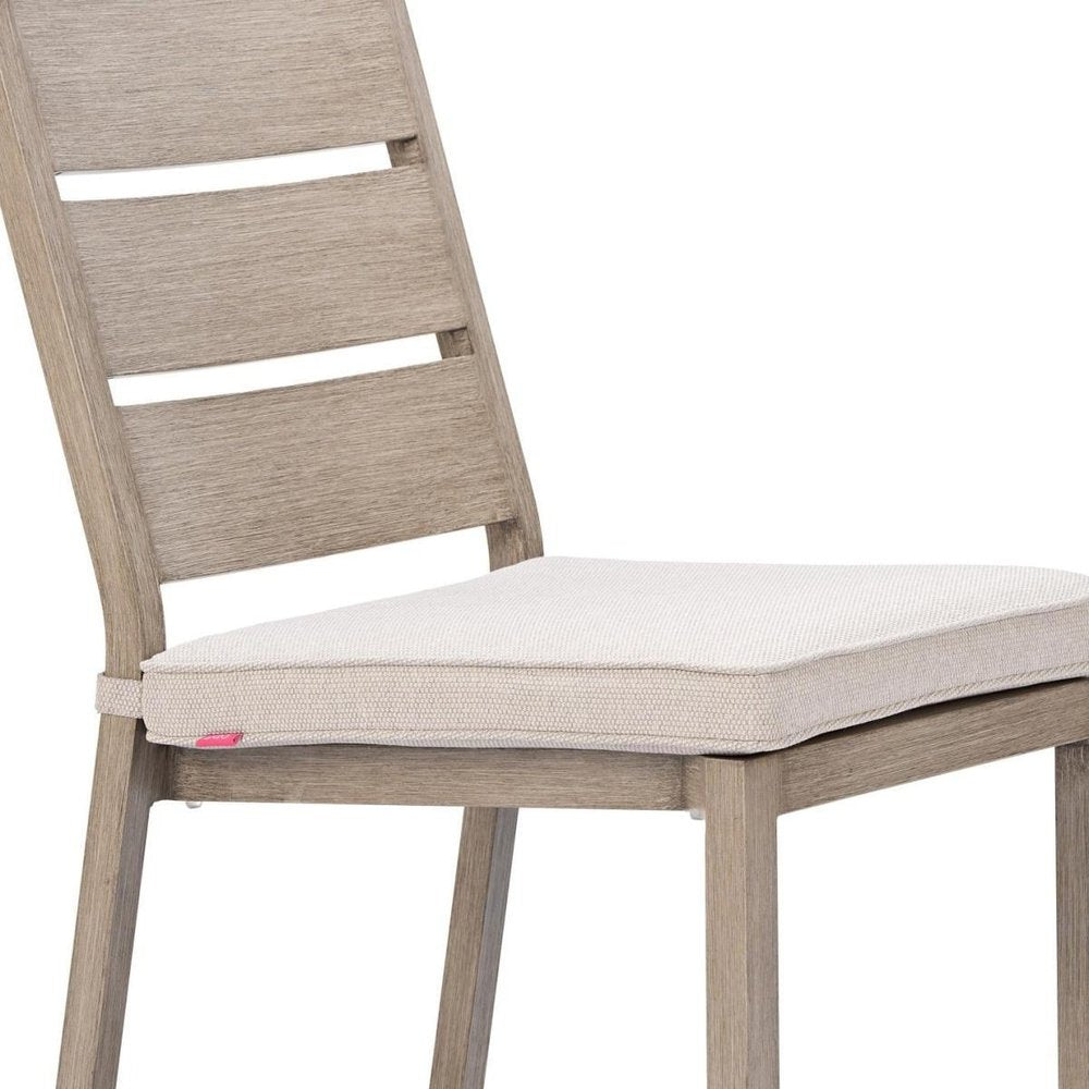 Set of Two Gray And Natural Slipcovered Olefin And Aluminum Slat Back Dining Side Chairs