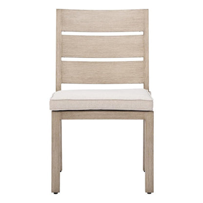 Set of Two Gray And Natural Slipcovered Olefin And Aluminum Slat Back Dining Side Chairs