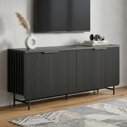68" Black Wood Enclosed Storage TV Stand
