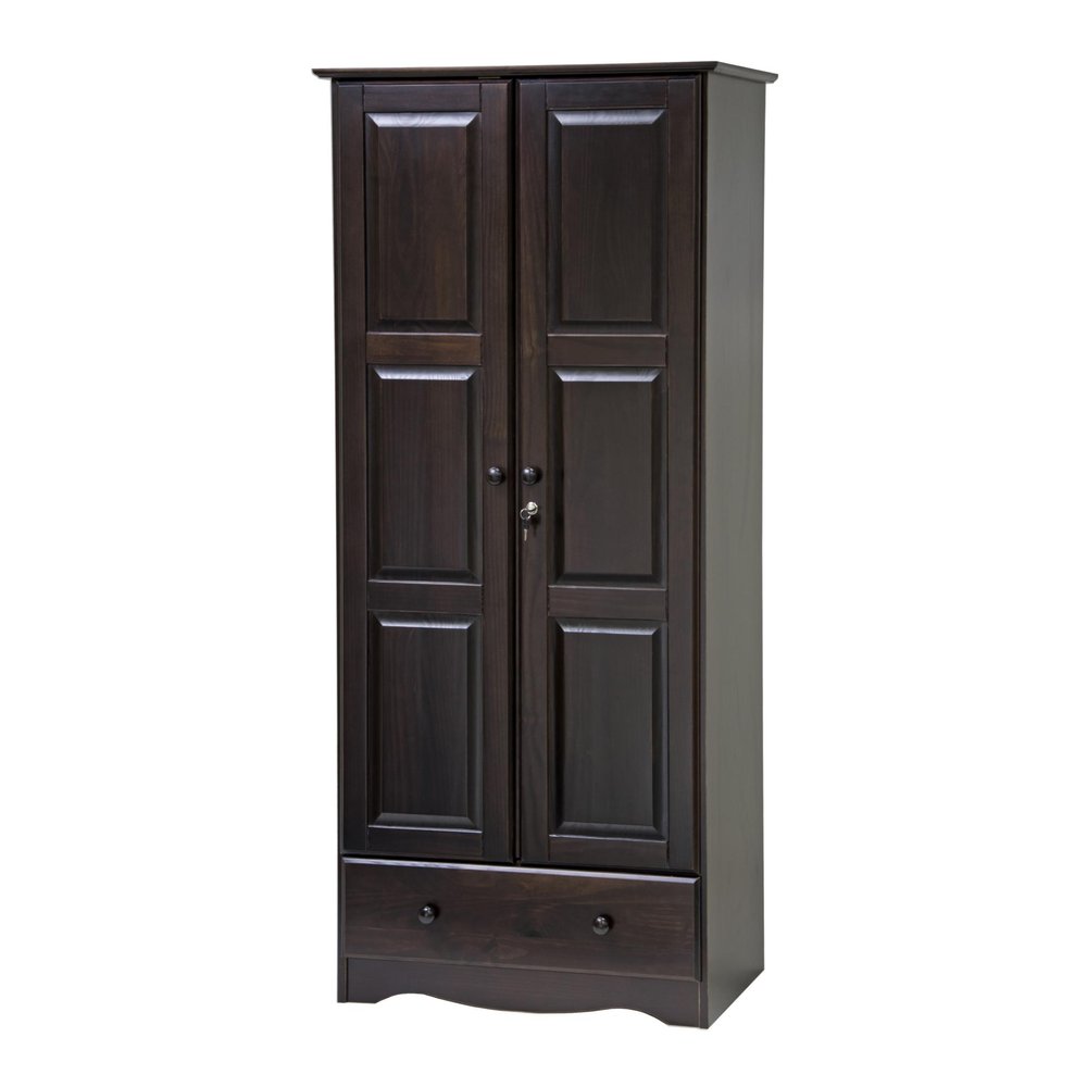 72" Dark Brown Solid Wood Two Door Single Drawer Combo Dresser