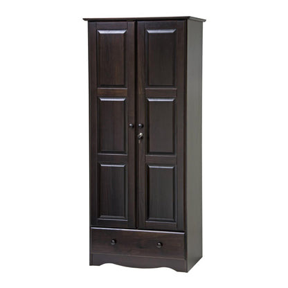 72" Dark Brown Solid Wood Two Door Single Drawer Combo Dresser