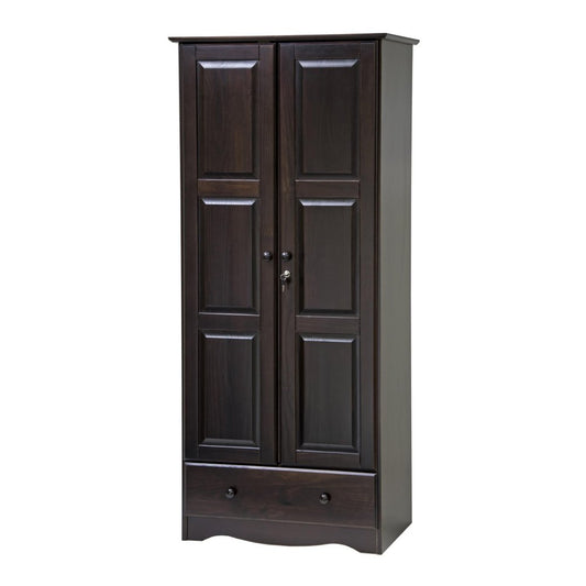 72" Dark Brown Solid Wood Two Door Single Drawer Combo Dresser