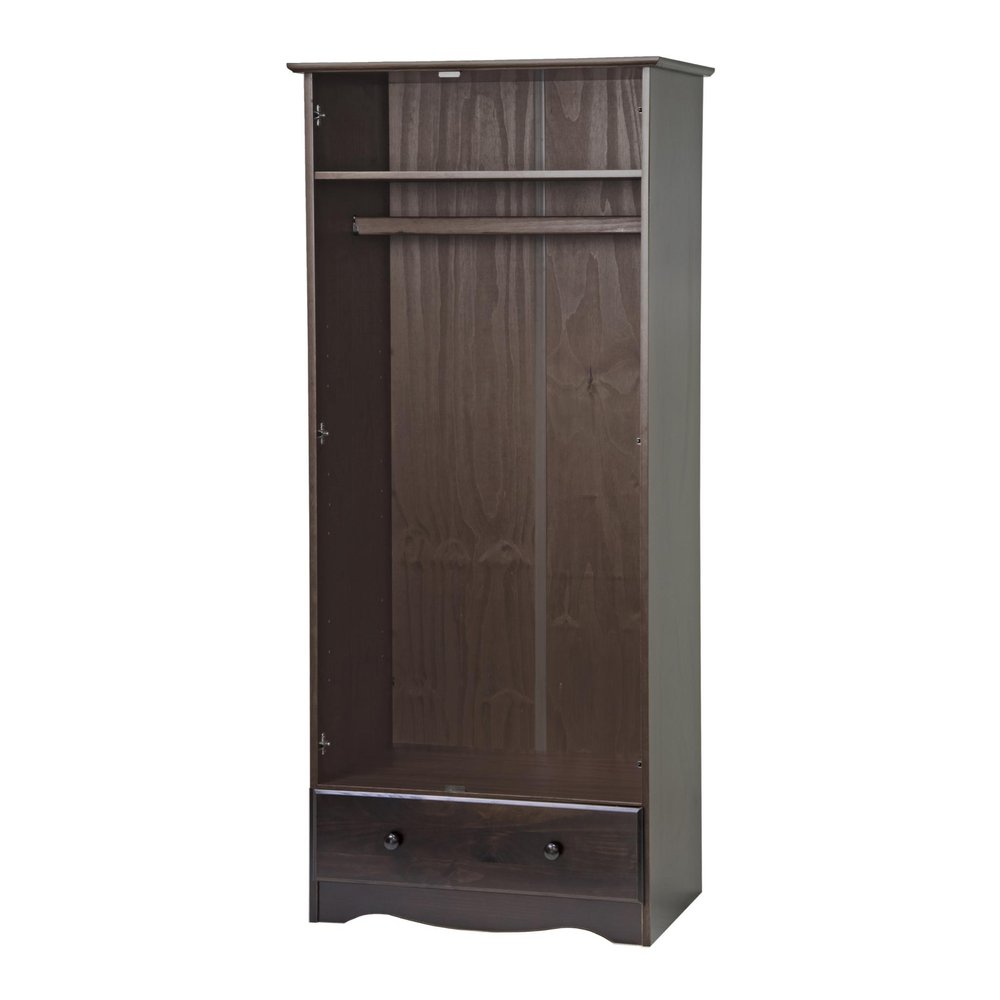 72" Dark Brown Solid Wood Two Door Single Drawer Combo Dresser
