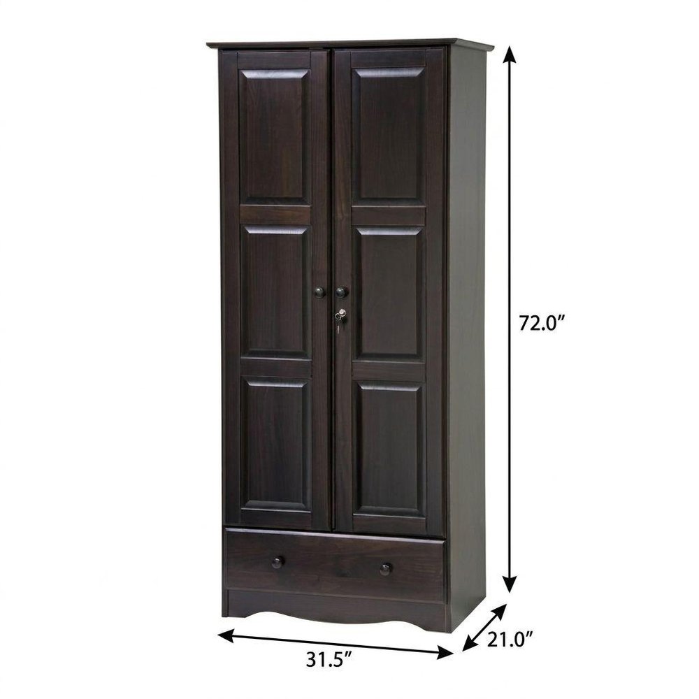 72" Dark Brown Solid Wood Two Door Single Drawer Combo Dresser