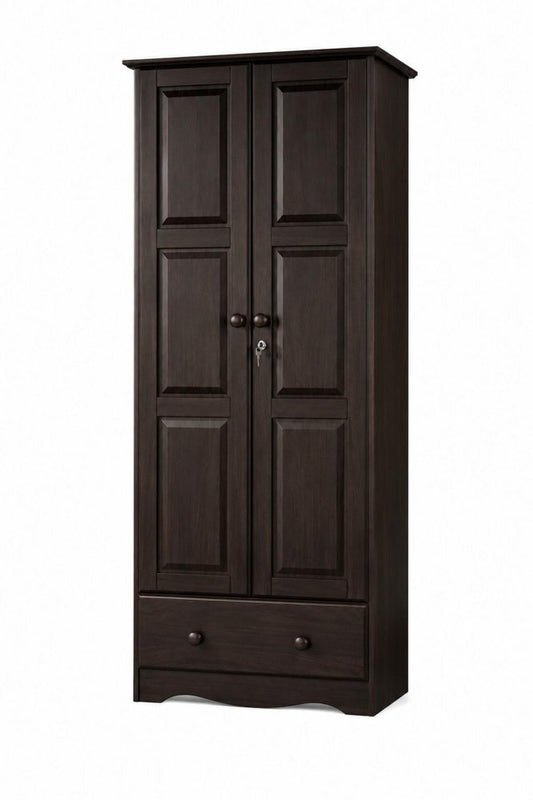 72" Espresso Solid Wood Two Door Single Drawer Combo Dresser