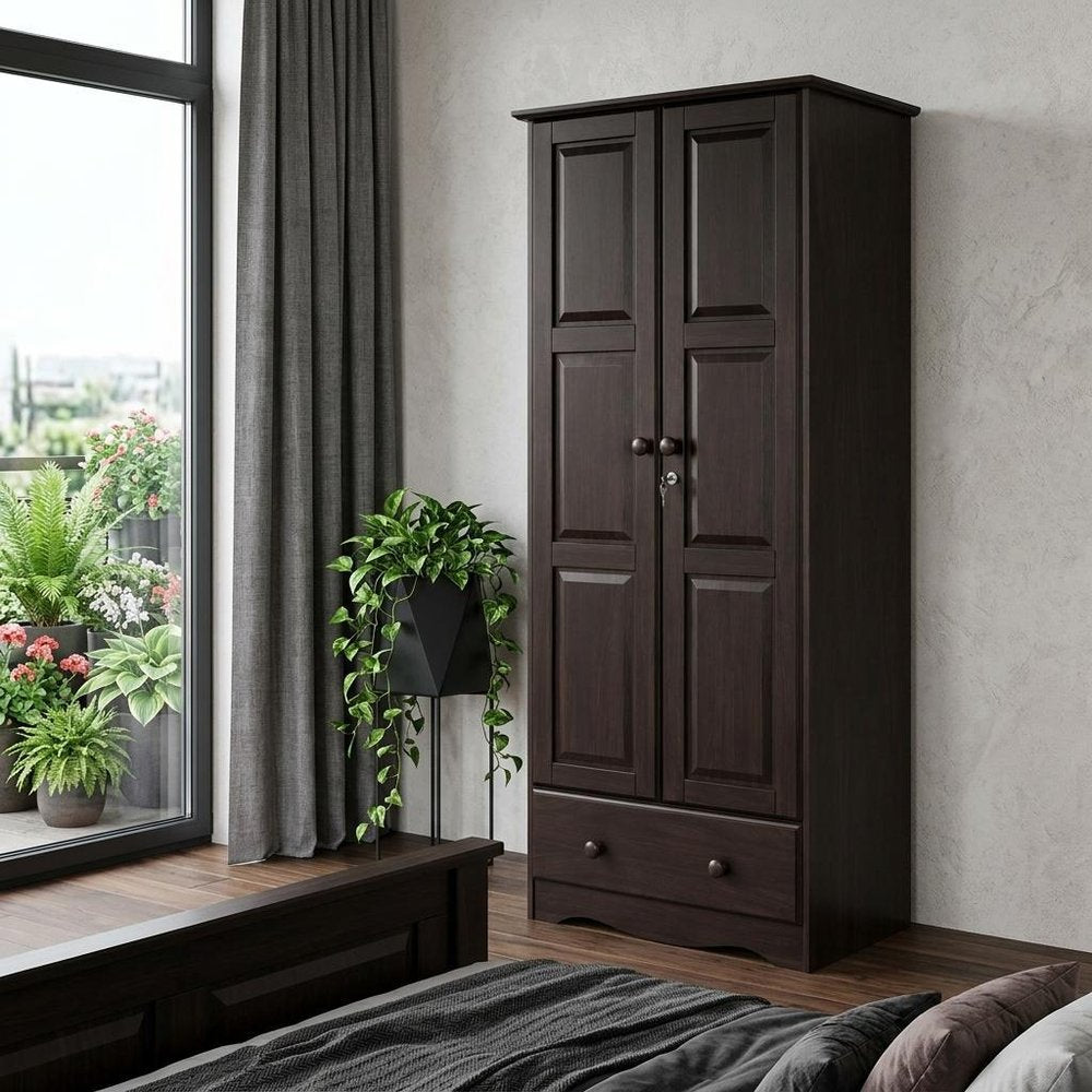 72" Espresso Solid Wood Two Door Single Drawer Combo Dresser