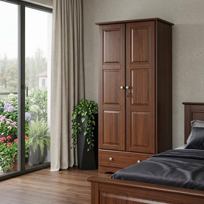 72" Coffee Solid Wood Two Door Single Drawer Combo Dresser
