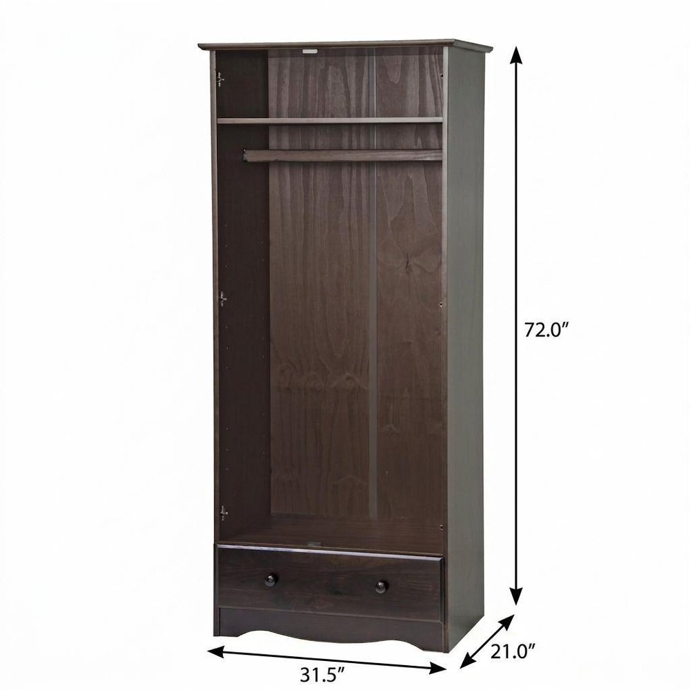 72" Dark Brown Solid Wood Two Door Single Drawer Combo Dresser
