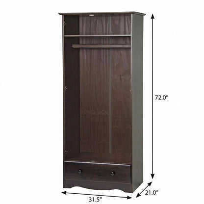 72" Dark Brown Solid Wood Two Door Single Drawer Combo Dresser